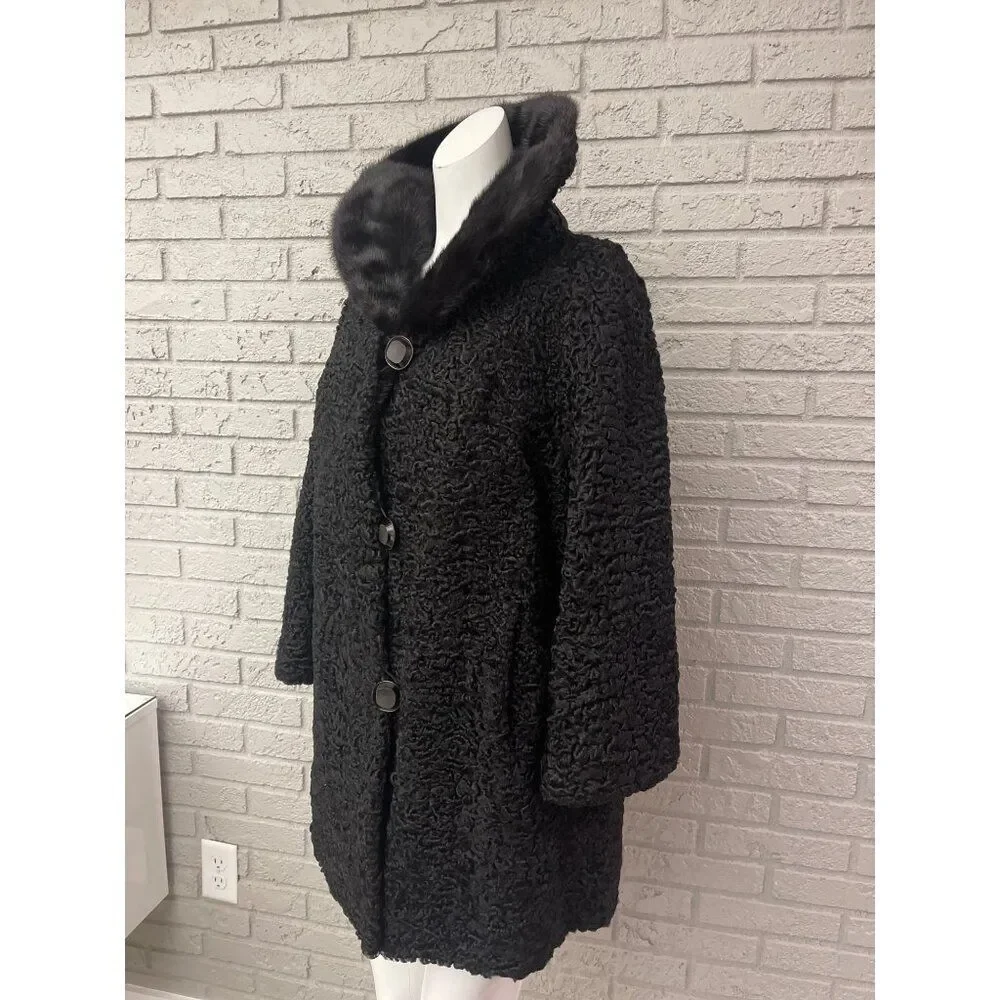 N.L Kaplan Women’s Black Persian Lambswool & Fur Bolero jacket Size M